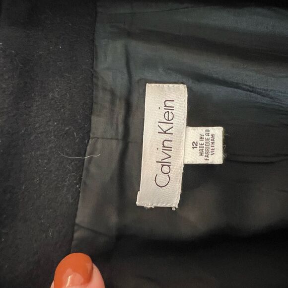 Calvin Klein Black Asymmetric Zip Wool Blend Spread Collar Moto Jacket Size 12 - Picture 7 of 10